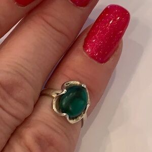 Green Stone Silver Flower Ring - Women Jewelry